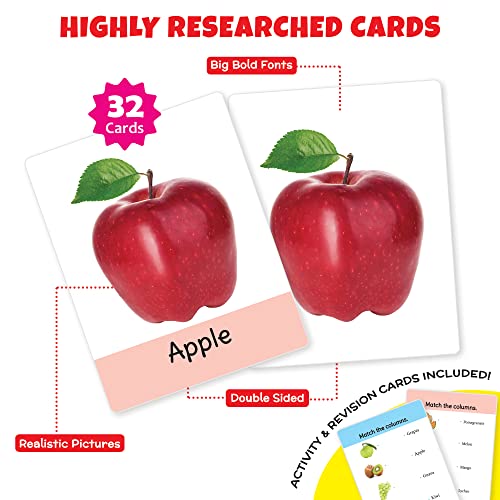 Image of Big Flash Cards for Kids: Fruits | 32 Double-Sided Picture Cards, Durable & Water Resistant | Early Learning & Development Toy for Preschoolers & Toddlers 2-6 Years | Can Be Wiped Clean