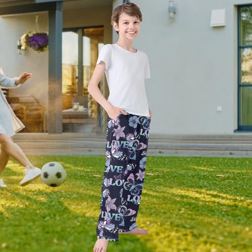 visesunny Boys' Pants Purple Butterfly Jogger Pants Elastic Waist Long Bottoms Trousers with Pockets4