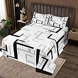 Moderne geometrische Schwarz Weiss Tagesdecke mit abstrakten Linien geometrisches Gitter kariertes Bettdecken 170x210 cm für Mädchen Jungen Frauen Ombre Art Urban Art Quilt Set Schlafsaal Dekor
