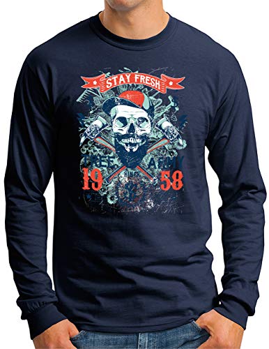 T-shirt manches longues imprimé bûcheron OM3 Lumberjack Skull en bleu marine