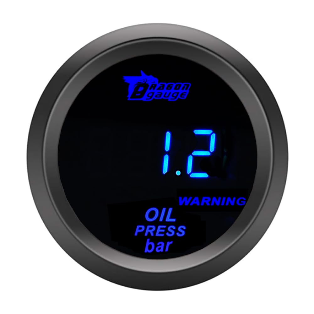 ETOPARS Universelle Auto Öldruckanzeige 2Zoll 52mm Auto Öldruckmesser Messgerät Digitales Bar Öldrucktester Anzeige Öldruck Blau Lichtanzeige Instrument Rauchtönung Len