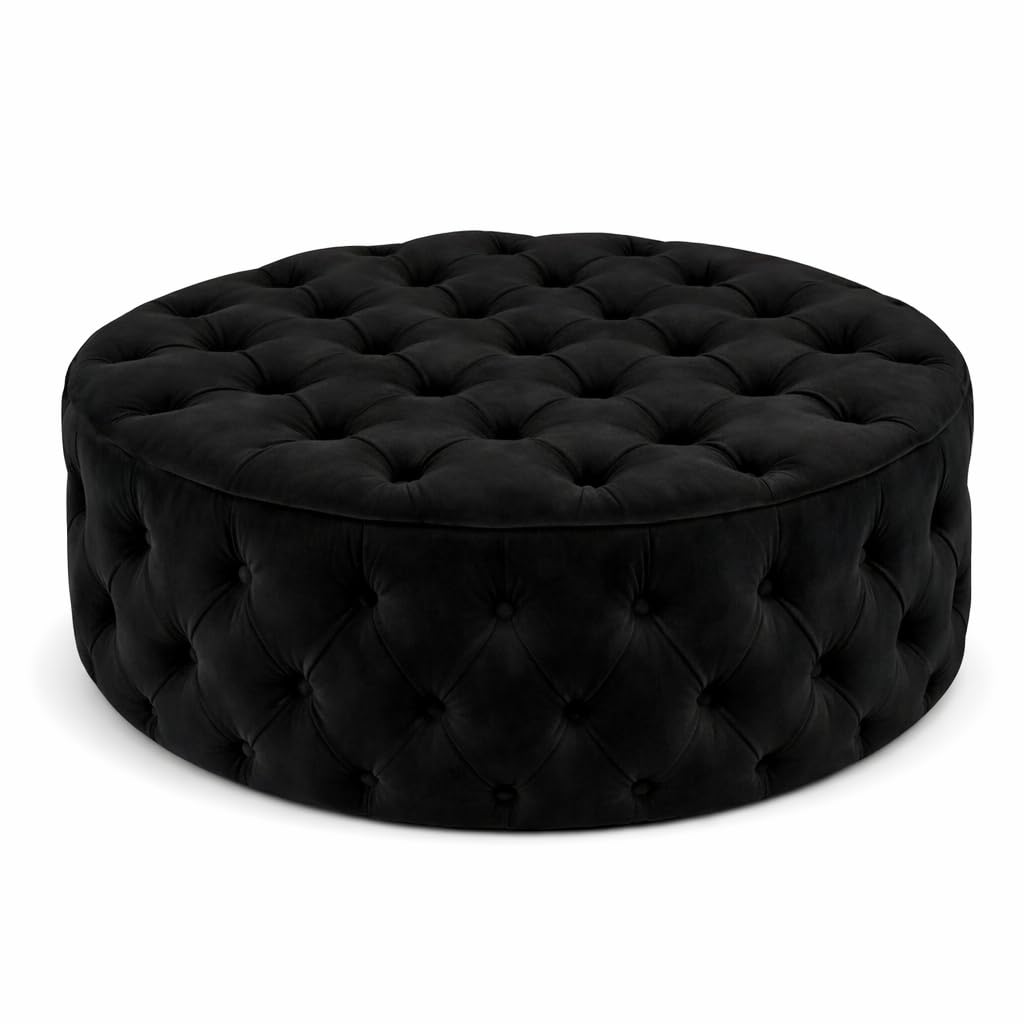 Snooze Monaco 3 and 2 Seater Sofa Sets, Corner Sofas For Living Room, Upholstered Plush Fabric 3 Seater Velvet Sofas (Black Velvet, Round Footstool)