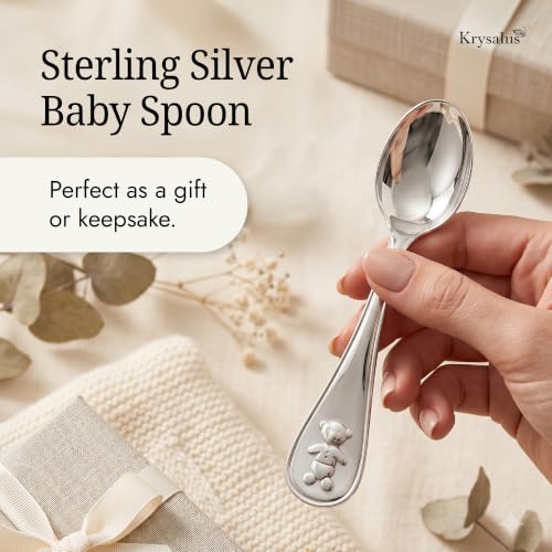 Image of Teddy Bear 925 Sterling Silver Baby Feeding Spoon