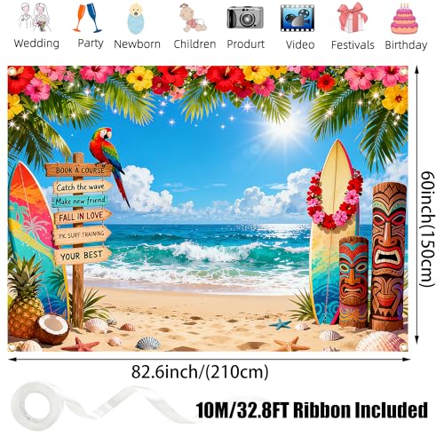 Fondo playero hawaiano 7x5 pies con cinta miniatura 3