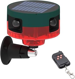 Solar Motion Sensor Alarm KINGCOO 130dB 360° Range Motion Monitor 4 Modes 13 Built-in Sounds Self Recording Sound and Light Alarm for Farm Yard Barn Orchard(Red 1 Pcs)