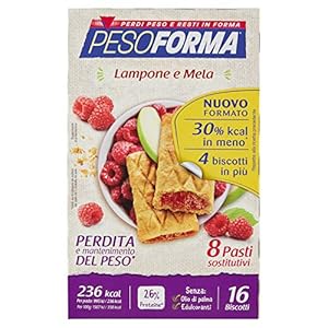 Pesoforma Biscotti Lampone e Mela, Pasto Sostitutivo Proteico, per Rimettersi in Forma con Gusto, solo 236 Calorie, Nuovo Formato, 16 Biscotti, 8 Pasti Sostitutivi