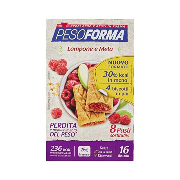 Pesoforma Biscotti Lampone e Mela, Pasto Sostitutivo Proteico, per Rimettersi in Forma con Gusto, solo 236 Calorie, Nuovo Formato, 16 Biscotti, 8 Pasti Sostitutivi