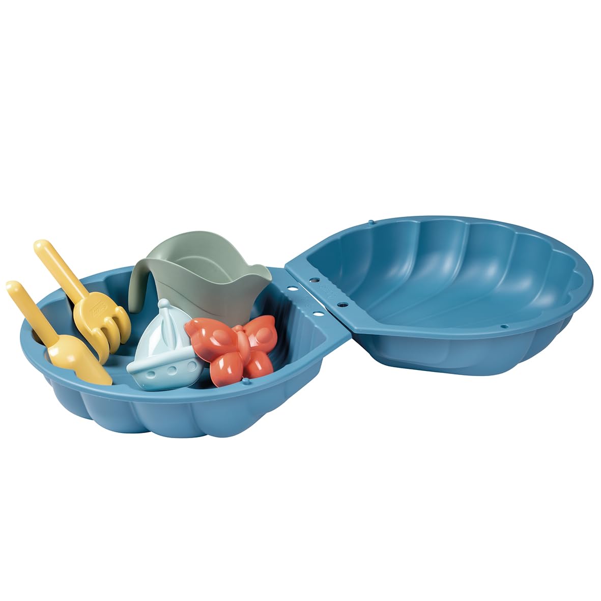 Smoby Life - Mini Double Sandpit - Shell-shaped - Shovel, Rake, Sand Mold, Watering Can - Recycled Material - From 18 Months - Made in France