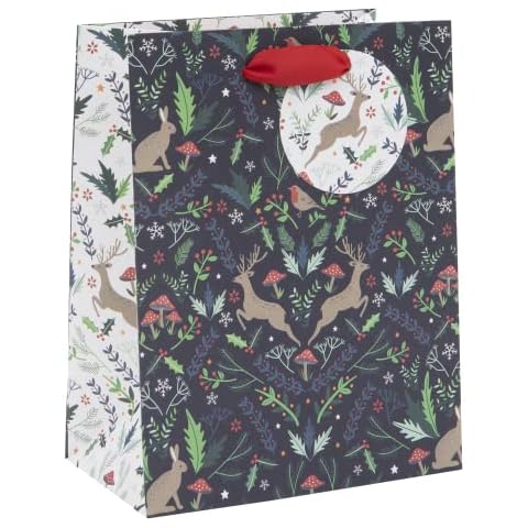 Glick Christmas Medium Gift Bag, Gift Bag Medium for Christmas, Christmas Gift Wrapping Bag,Forest Animals Christmas Gift Bag, White and Blue Christmas Gift Bag Cover