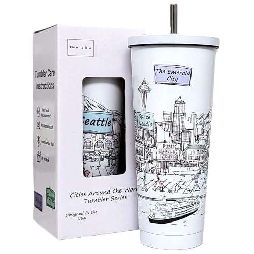 Beary Blu Cities 25 Oz Tumbler - Seattle Stainless Steel Mug