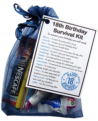 SMILE GIFTS UK 18th Birthday Survival Kit - Novelty 18th gift for him - BLUE Bag - Fun, Sentimental present
