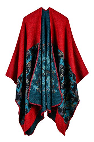 Image of FOURSTEEDS Womens Lattice Knitted Cashmere Reversible Oversized Blanket Ponchos Cardigans Coat Sweater