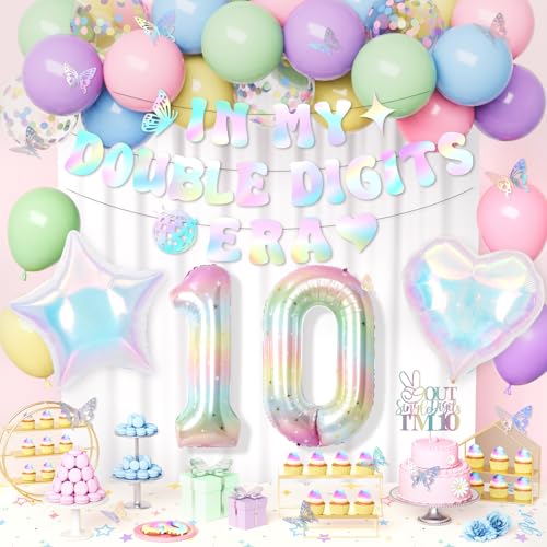 10th Birthday Decorations Girl Double Digits 10th Party Decoration Set Macaron Pastel Balloons Number 10 Balloon Heart Foil Balloon Pastel Birthday Decorations for 10 Years Girls Party Deco