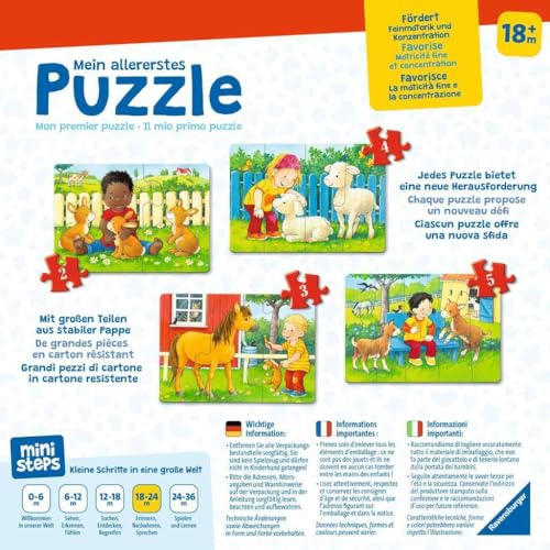 Ravensburger ministeps 4169 Mein allererstes Puzzle: Streichelzoo - 4 erste Puzzles mit 2-5 Teilen, Spielzeug ab 18 Monate