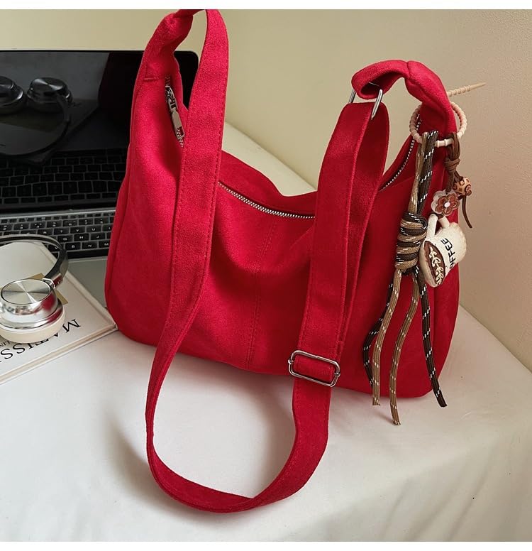 Suede Shoulder Bag for Women Slouchy Retro Purses Crescent Hobo Bag4