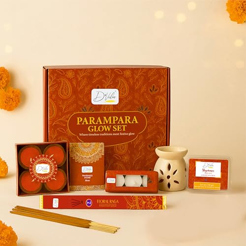 Image of D'Velas Parampara Glow Christmas Gift Box | Ceramic Aroma Burner, Wax Melts, Tealights, Scented Candles, Fragrance Sachet & Incense Sticks | Holiday Home Decor & Premium Christmas Gifting Set