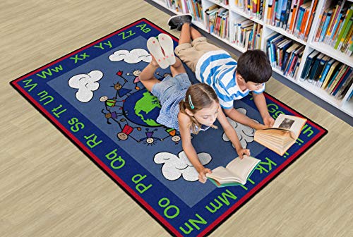 Happy World Rug for Kids' Classroom & Home, 4' x 6', Blue/Multi