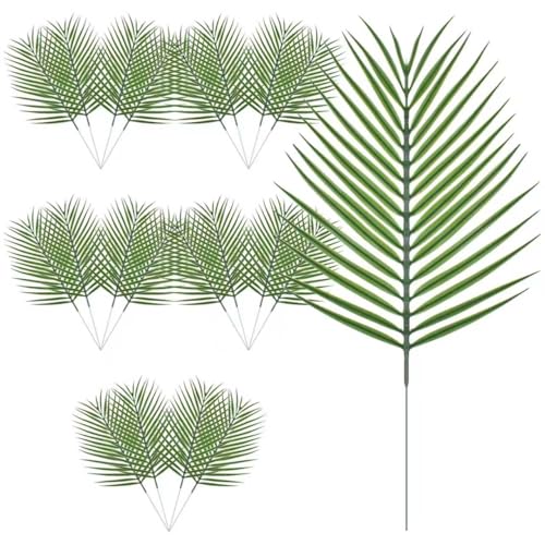ZDRU 20 Pcs Artificial Palm Leaves with Stems, Faux Tropical Plant and Safari Leaves, Realistic...