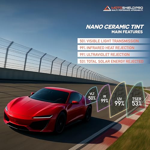Image of MotoShield Pro Ceramic Tint Film [Blocks Up to 99% of UV /IRR Rays] 20 Inches x 10 Feet - Window Tint Film Roll (50%)
