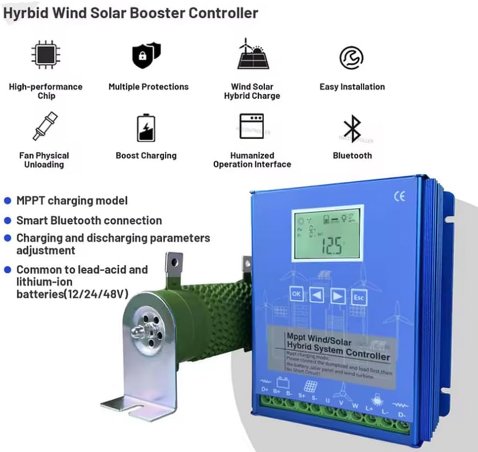 48v,HYZHANHONG 12V 24V 48V Auto-Recognition Wind Solar Hybrid Controller 9000W with LCD Display & Resistor Kit for Off-Grid Renewable Energy for Hybrid Energy Applications