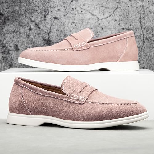 Image of Meijiana Men's Genuine Leather Loafers Slip-On Moccasins Suede Dress Shoes, Lightweight and Breathable with Rubber Sole Stylish Mens Loafers