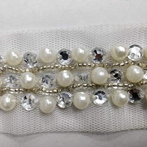 5Yard Beaded 3 Row Pearls Rhinestones Costume Applique Embellishment Decorated Lace Ribbon Trim For Wedding Dress T411 #TOP4
