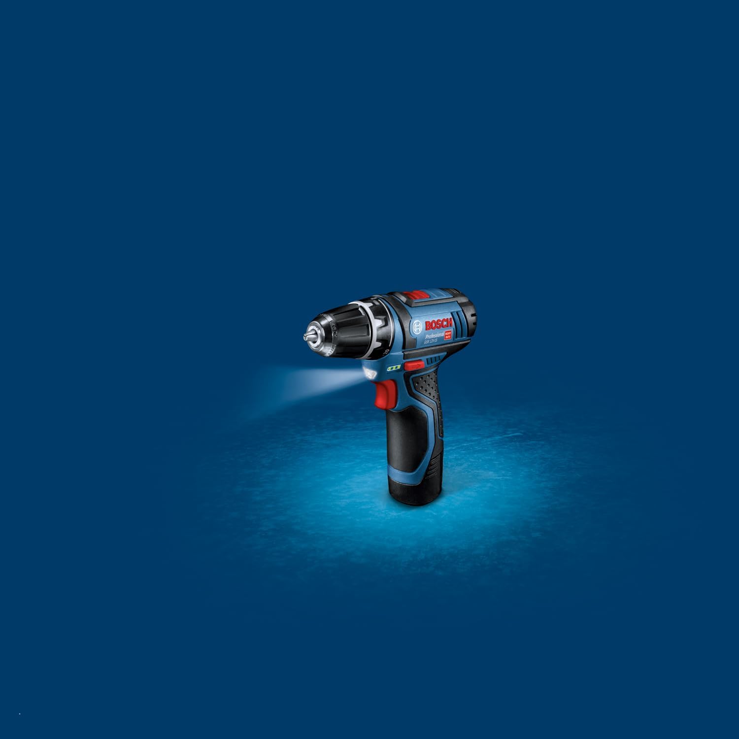 Bosch Professional GSR 12-2-LI drill being used to drill into a wooden board