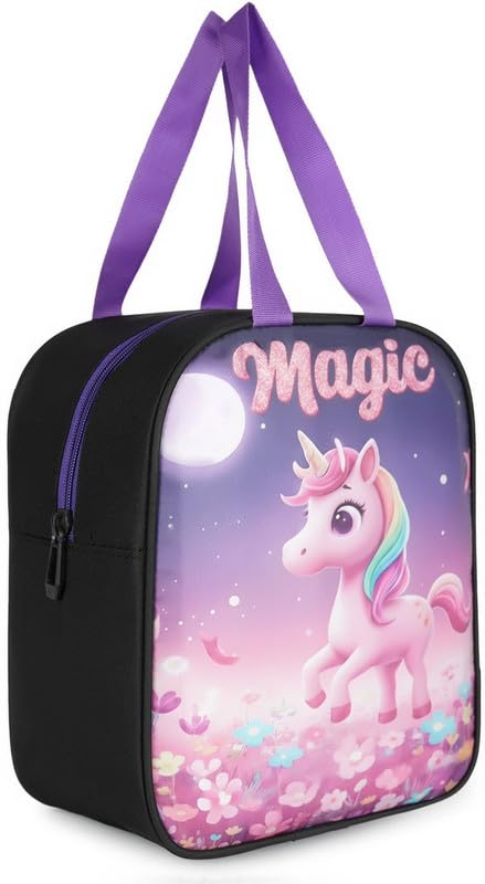 vogstyle insulated tiffin carry bag | 2 main compartment with magic unicorn cartoon themed food storage zipper bag | ideal for office travel school picnic for girls, boys, men & womens (purple, 8 l)