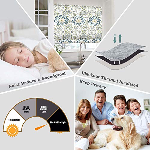 Artdix Cordless Roman Shades Blackout Window Shades - Blue Fabric Lined Custom Floral Roman Shades Blinds For Windows, Doors, French Doors, Kitchen Windows #TOP7