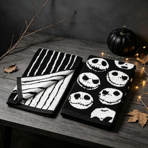 Halloween Skull Hand Towels 2 Pack, Reversible Striped & Skull Cotton - image 8
