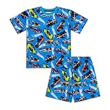 Hot Wheels Boys Short Pyjama Set | 100% Cotton Summer Sleepwear | Blue T-Shirt & Shorts PJs with Racing Car Print – Ages 3 to 10 Years (6-7)