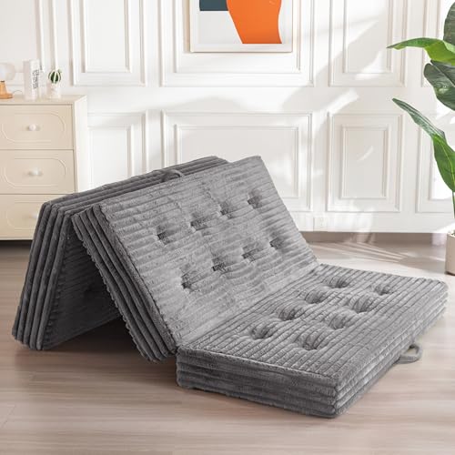 MAXYOYO Colchón Plegable 190 * 90cm, Tapizado de 15 cm con Piel Sintética de Primera Calidad, Sofá Cama Futón de Tres Piezas para Sala de Estar/Invitados.