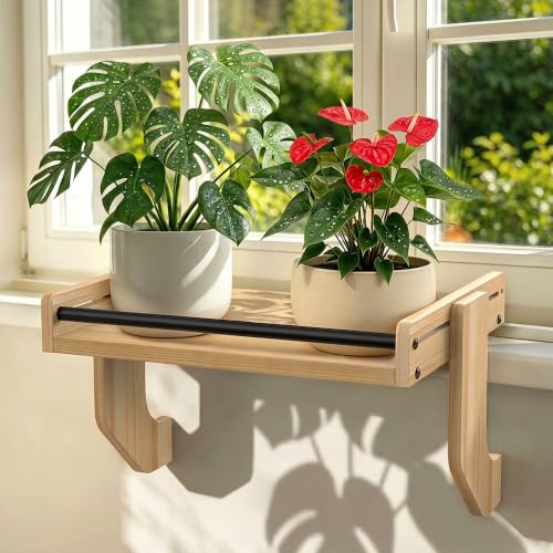THYGIFTREE Window Sill Plant Shelf Extender No Drill Adjustable Windowsill Shelf for Plants Renter Friendly Window Shelf for Indoor Plants Solid One-Piece Board Holds Up to 30 lbs