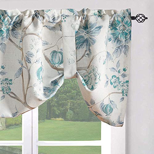 Leeva 007CMBQ66303-3TIES5218 Tie-Up Shade Curtains Valance For Bedroom, Rustic Flowers Pattern Light Filtering Window Treatment Valances cover