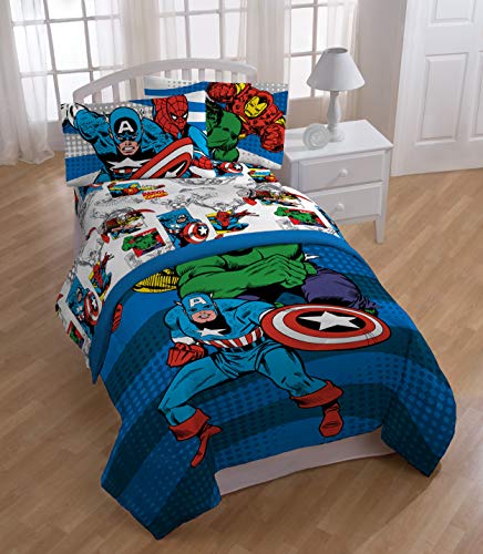 Image of Jay Franco Kids Sheet Set with Fitted, Flat Sheets & Pillow Cover - Ultra-Soft Bedding with Pillowcase for Room Decor, White - Avengers, 3 Piece Twin