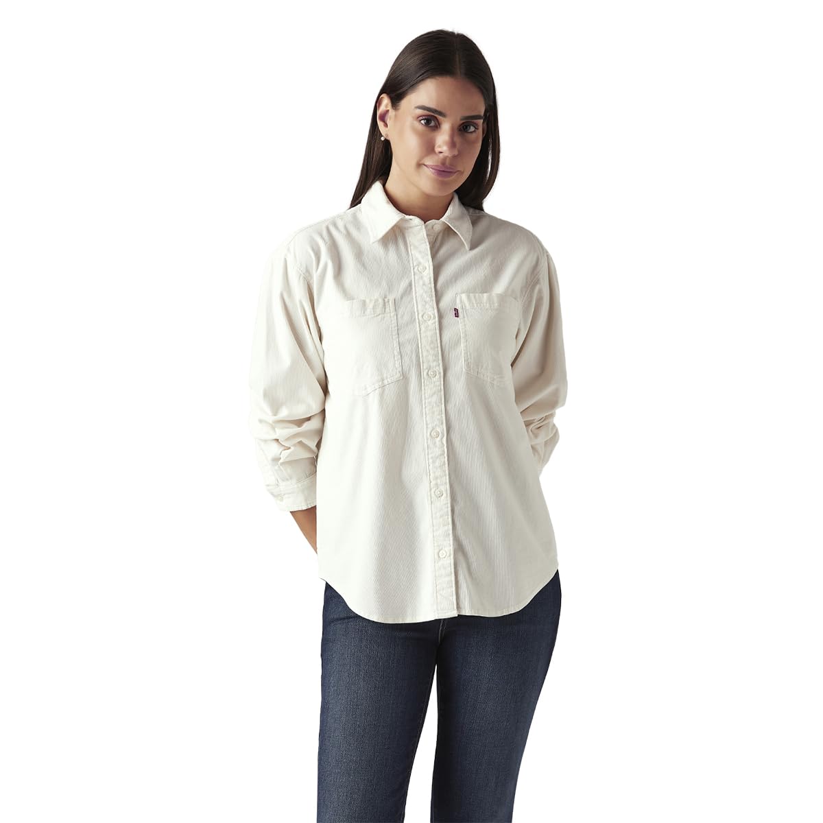 Levi's Women's Solid Off-White Spread Collar Shirt in white