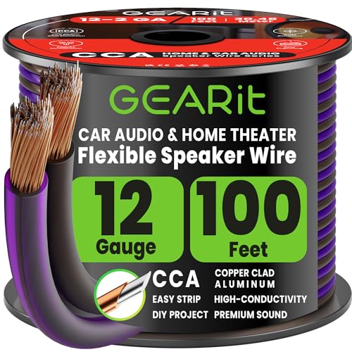 GEARit Speaker Wire 12 Gauge 100 ft,Speaker Cable with Foot Markers & Polarity Markings,12 Gauge...