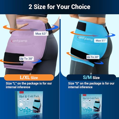 Image of Comfytemp Hip Ice Pack Wrap for Sciatica Pain Relief, Hip Replacement After Surgery, Reusable Gel Ice Pack for Injuries, Hot Cold Compress Recovery Items Physical Therapy Men Women, Purple (L /XL /2XL)