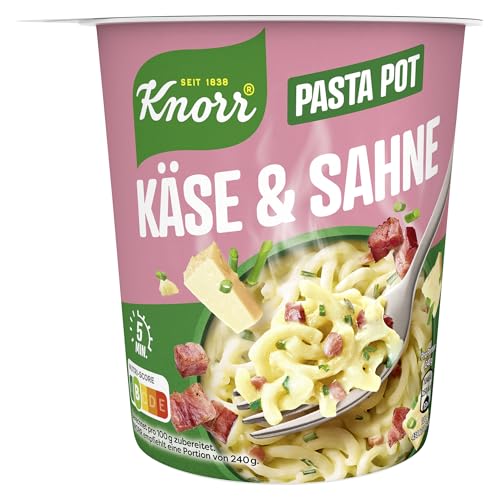 Knorr Pasta Snack Pot Käse & Sahne leckere Instant Nudeln fertig in nur 5 Minuten 8x 63g