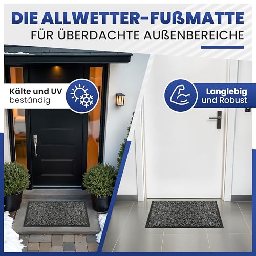 Mibao Fußmatte für Innen & Außen, 40x60cm Schwarz Fußmatten, Dauerhaft Waschbar Fussmatte, Schmutzfangmatte rutschfest für Eingangsbereich, Türmatte mit Naturkautschukrücken