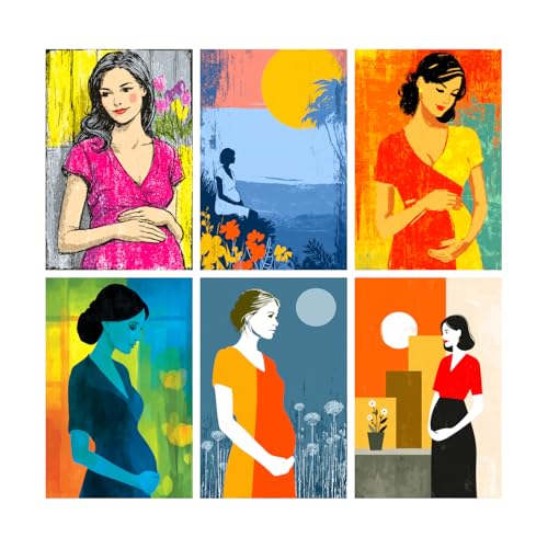 Image of SiddArtify Pregnant Woman Wall Art Poster Print Set - Retro Style Decor for Living Room Bedroom Office - 12x18 inch Sticker Pack of 6