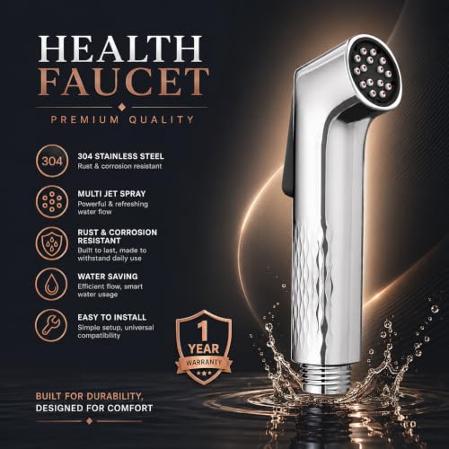 Image of Flux Self-Cleaning Health Faucet for Toilet | Anti-Clog Jet Spray with Red Cleaning Pins | ABS Chrome Finish Bidet Sprayer | Extra Long Body, Anti-Clog nozzles | Gun Only | health faucet for home