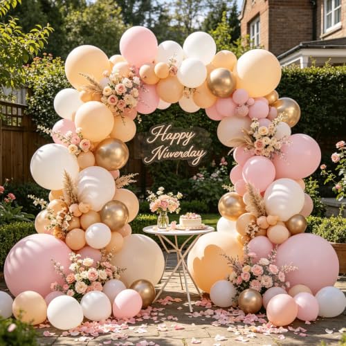 Image of Blocesa Dusty Pink Gold White Nude Balloons Arch Kit, Latex, Party Decor.