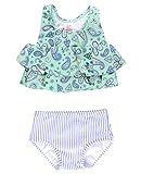 RuffleButts Flounce Bikini - Sea Glass Paisley - 3-6m