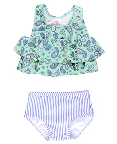Image of RuffleButts Girls UPF50+ Sun Protection One Shoulder Ruffle Tankini Two Piece Swimsuit