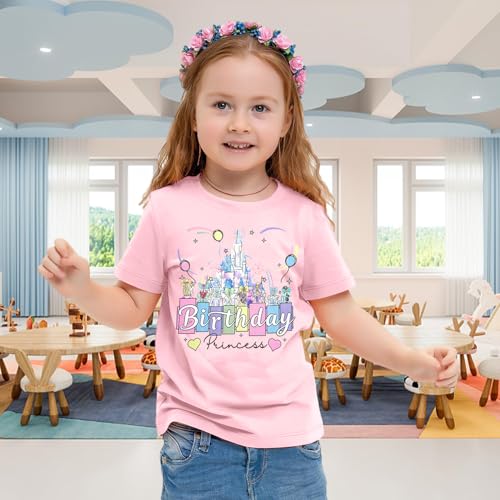Image of Birthday Girl Shirt Kids Birthday Princess T-Shirt Toddler Girls Birthday Party Tee Cute Birthday Family Tee Tops