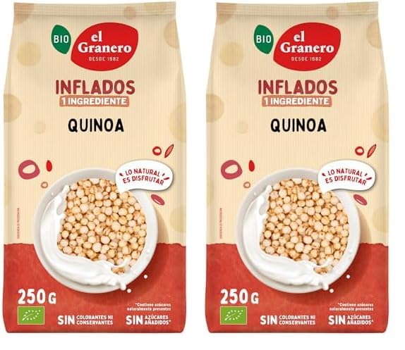 El Granero Integral - Quinoa Hinchada - 250 g - Rico en Vitaminas, Minerales y Fibra - Propiedades Hidratantes y Antioxidantes - Fuente de Energía - Ideal para Desayunos - Apta para Veganos