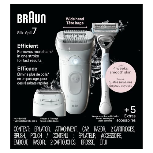 Braun Silk-épil 7 Epilator, Wet and Dry, Wide Head, Includes Venus Intimate Razor, Shaver Head and Trimmer Comb, SE7-141 - image 9