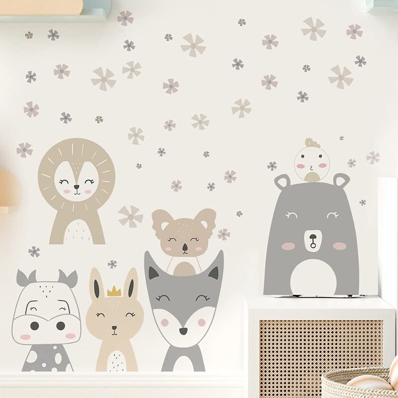 Image of Woodland Animal Wall Stickers for Nursery Kids Room | Cute Nordic Safari Forest Decals | Peel & Stick Wall Sticker for Bedroom Playroom Classroom | 2 Sheets (Each 90x30 cm) Covers 100x73 cm