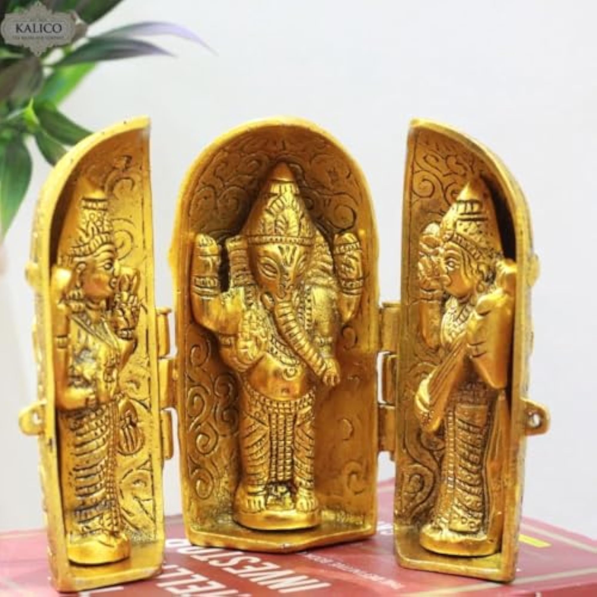 Gold-Toned Brass Hindu Deities Folding Shrine